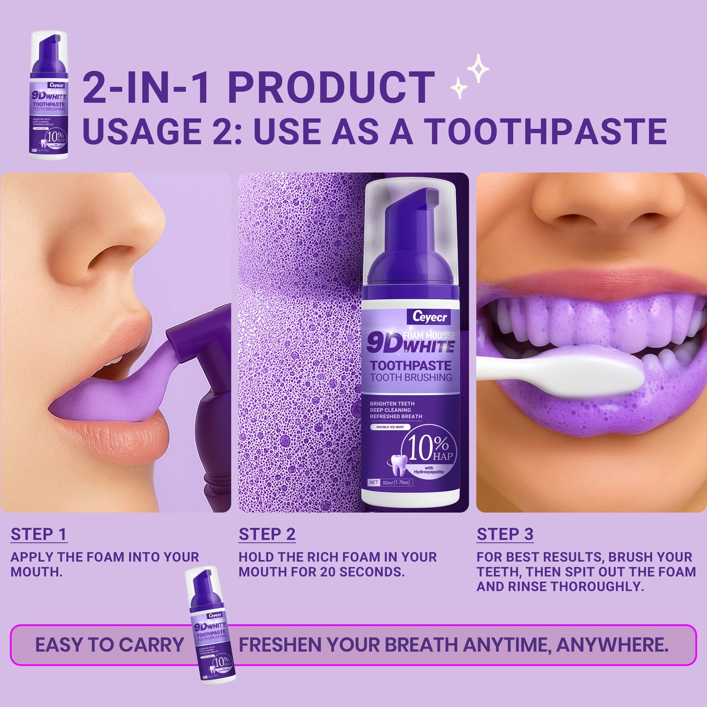 9D white Mousse Teeth Whitening Toothpaste