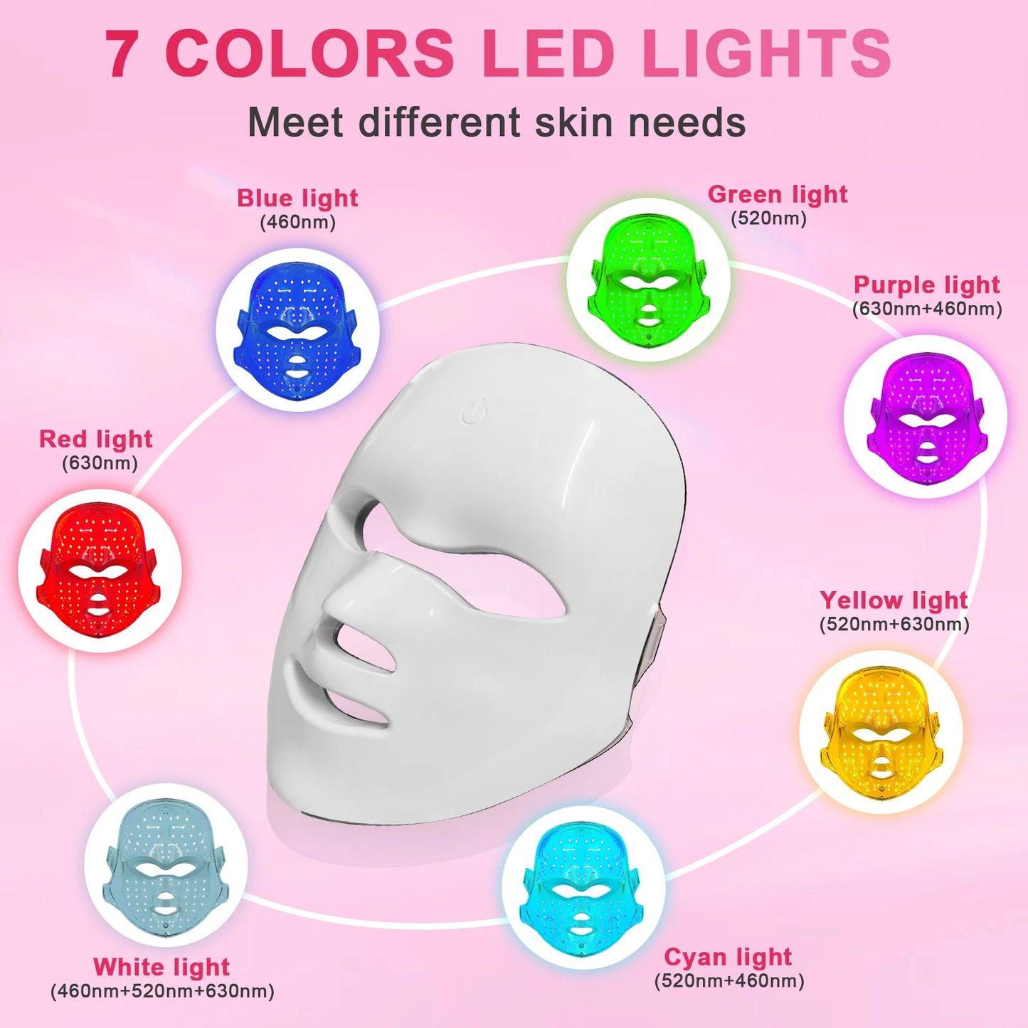 Wireless 7 Colors Led Facial Mask Portable Photon LED Face Mask for Skin Firming Rejuvenation Lifting Anti-aging Skin Care Tool