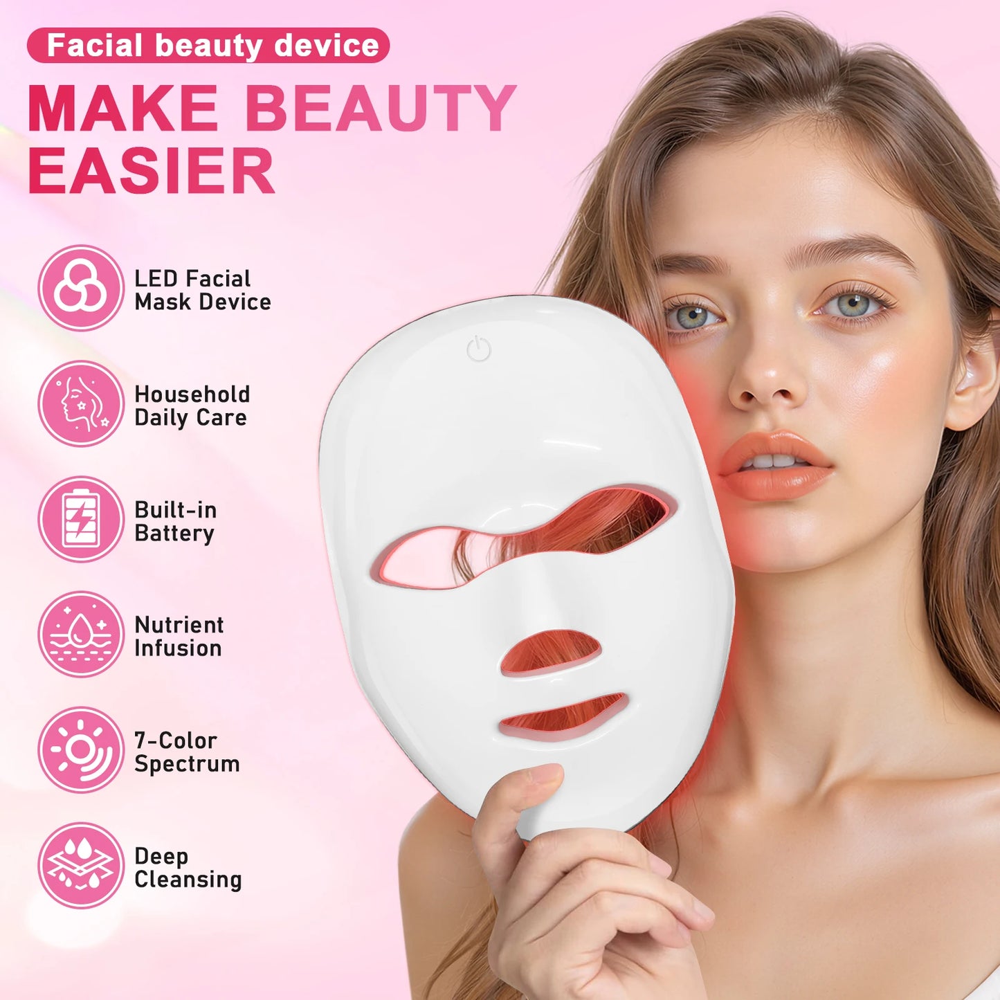 Wireless 7 Colors Led Facial Mask Portable Photon LED Face Mask for Skin Firming Rejuvenation Lifting Anti-aging Skin Care Tool