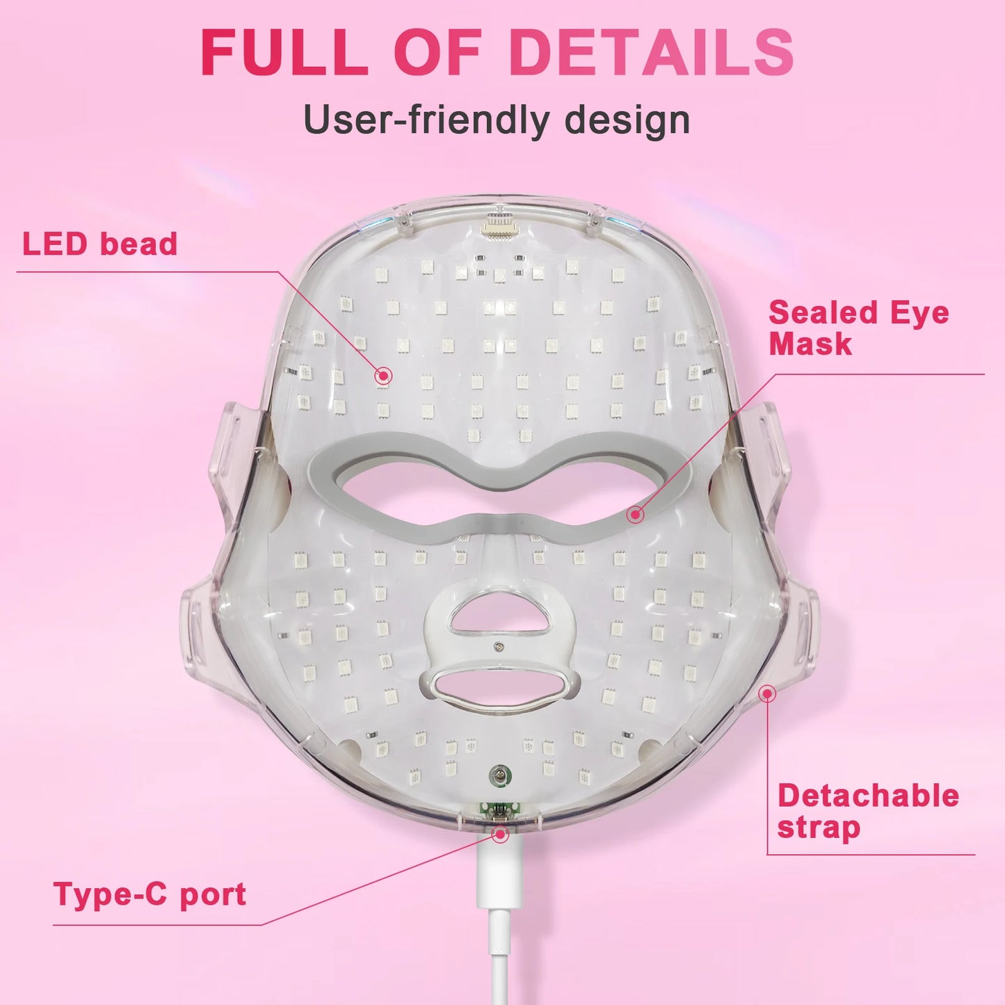 Wireless 7 Colors Led Facial Mask Portable Photon LED Face Mask for Skin Firming Rejuvenation Lifting Anti-aging Skin Care Tool