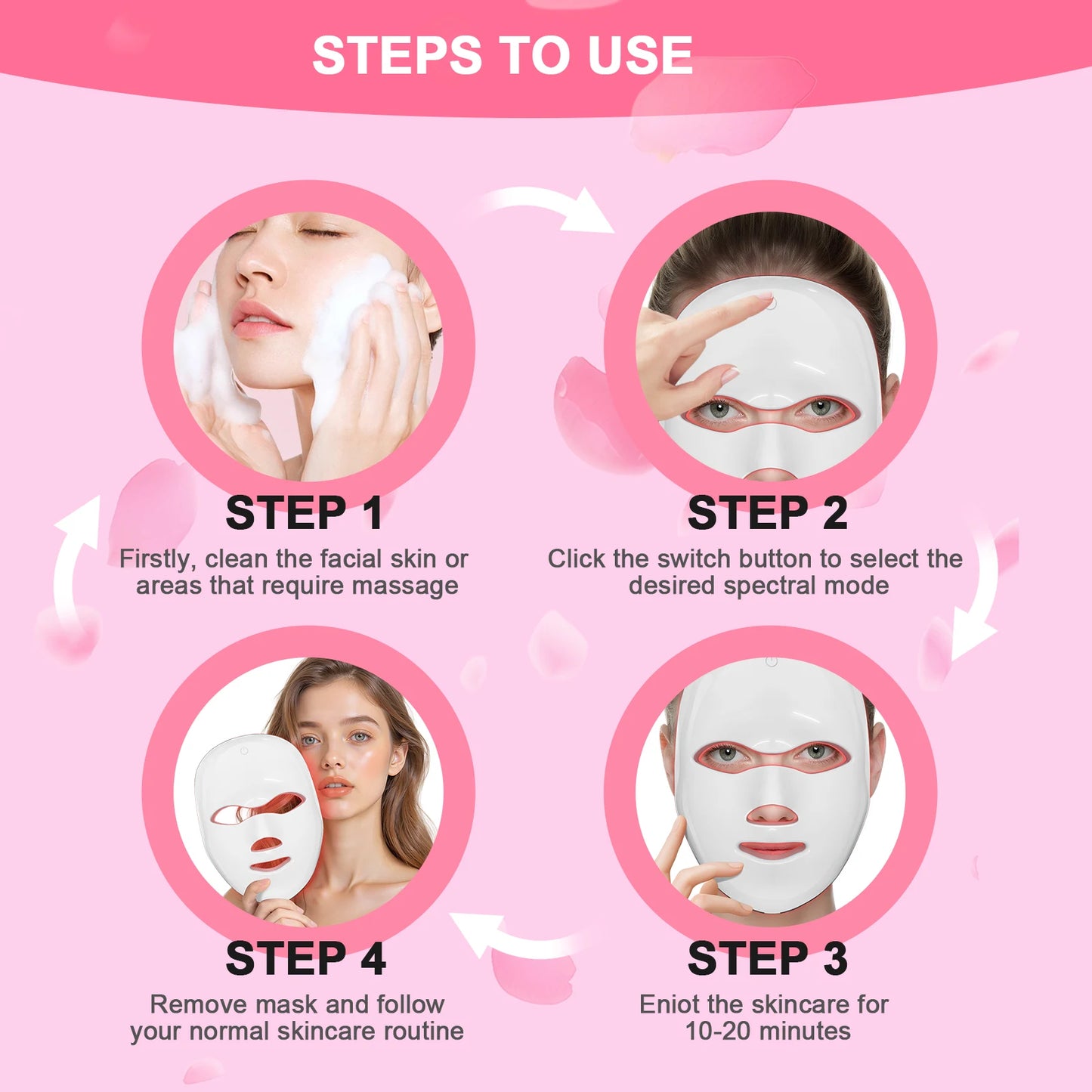 Wireless 7 Colors Led Facial Mask Portable Photon LED Face Mask for Skin Firming Rejuvenation Lifting Anti-aging Skin Care Tool