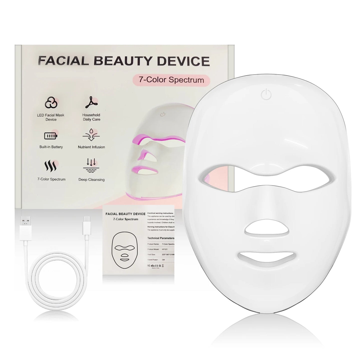 Wireless 7 Colors Led Facial Mask Portable Photon LED Face Mask for Skin Firming Rejuvenation Lifting Anti-aging Skin Care Tool