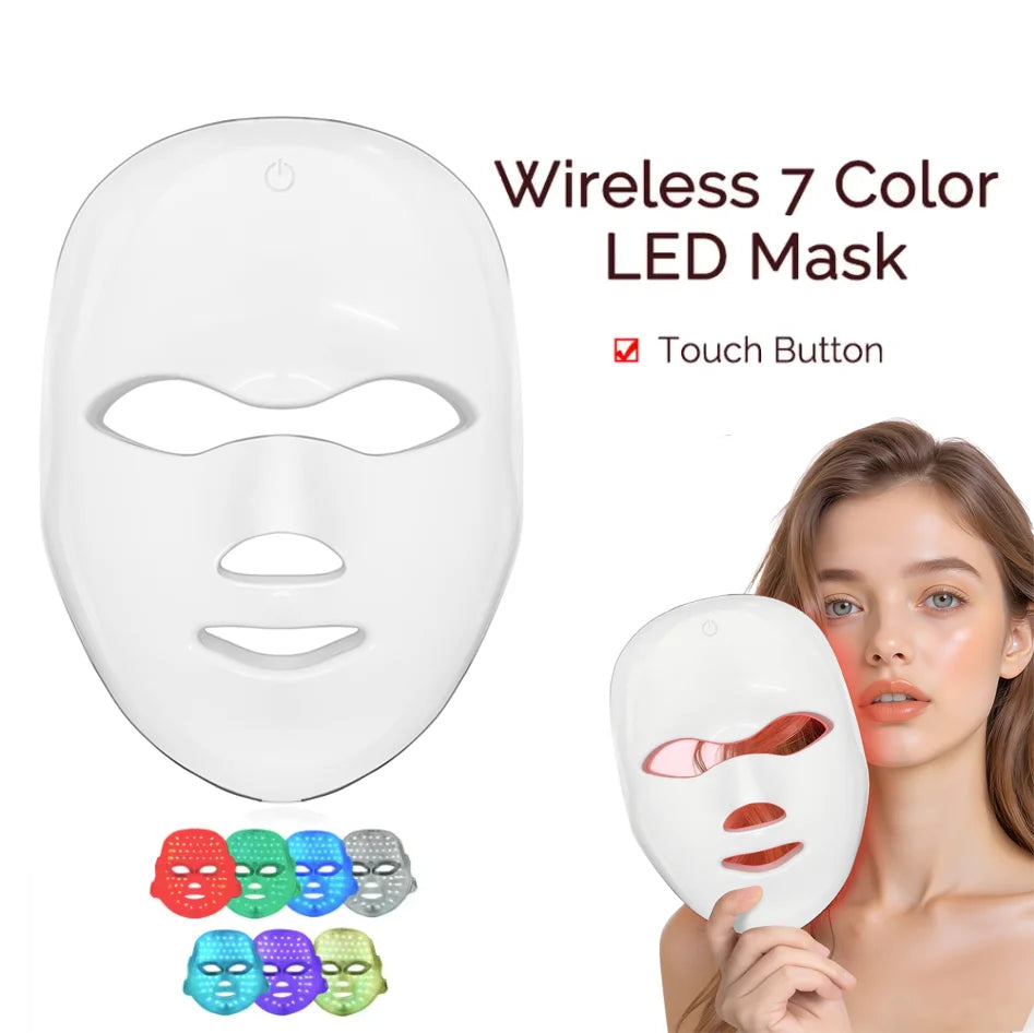 Wireless 7 Colors Led Facial Mask Portable Photon LED Face Mask for Skin Firming Rejuvenation Lifting Anti-aging Skin Care Tool